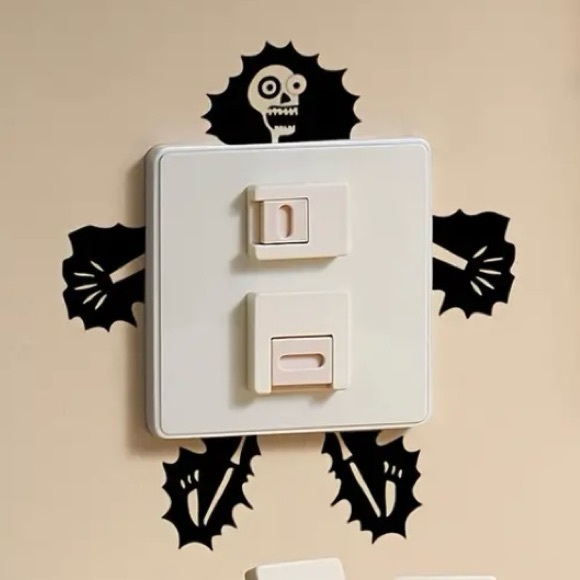 3/$10 - 1pc Funny Skull Switch Stickers, Self-Adhesive Wall Decal - Black - Picture 1 of 5